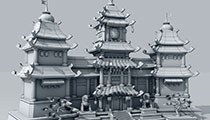 Game Ready Fantasy Castle 3d model - Front, AO Render with Wireframe