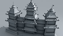 Game Ready Fantasy Castle 3d model - Back, AO Render with Wireframe