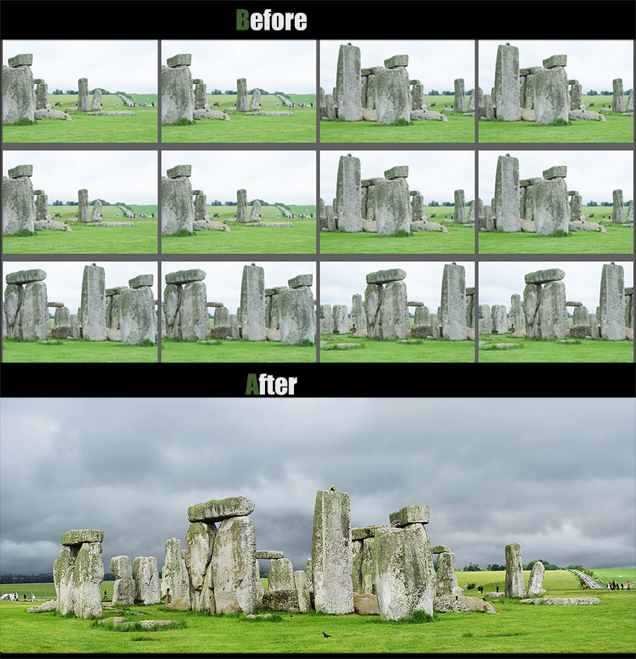 Manually putting together a panoramic view of Stonehenge